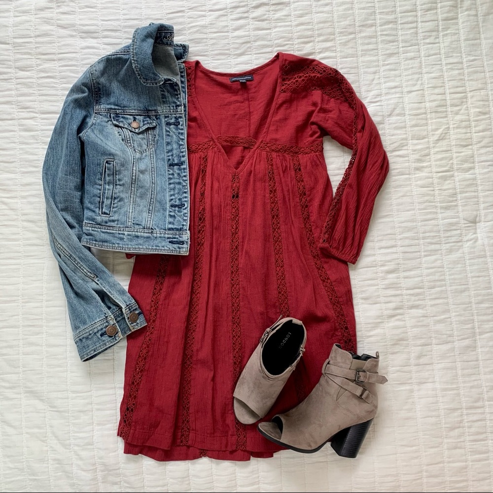 Red Boho Dress Cut Out Fall American Eagle XXS